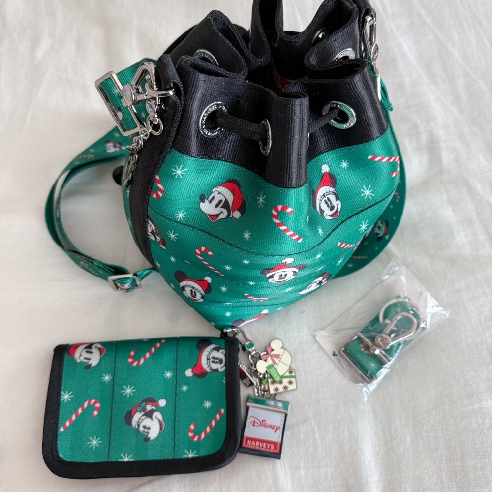Harveys Green and Black Mini Bucket Bag with Wallet